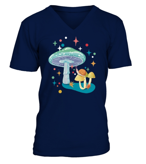 Vintage cozy green mushroom and snail V-Neck T-shirt