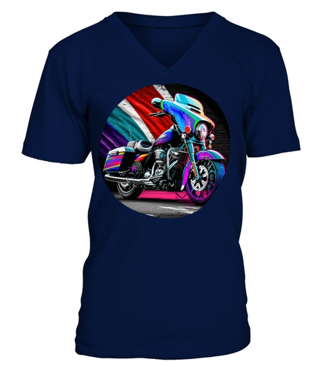 Vintage Motorcycle Biker With France Flag V-Neck T-shirt