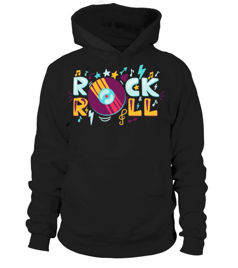 Rock and Roll Label with Vinyl Retro Music Symbol Hoodie Unisex