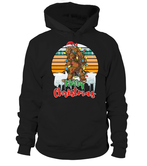 Sunset Bigfoot Santa Christmas Tree Lights Xmas Hoodie Unisex