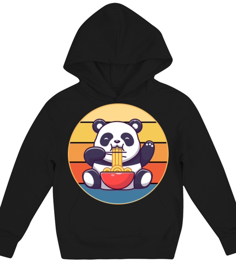 Cute Panda Eating Ramen Vintage Retro Sunset Kids Hoodie