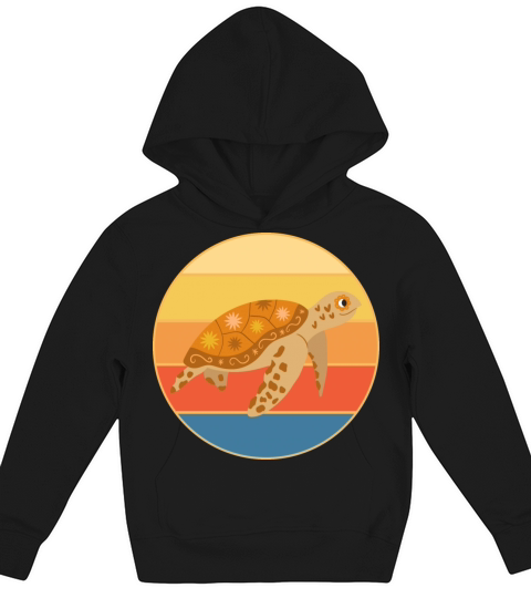 Cute Turtle Vintage Retro Sunset Marine Animal Kids Hoodie