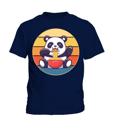 Cute Panda Eating Ramen Vintage Retro Sunset Kids T-Shirt