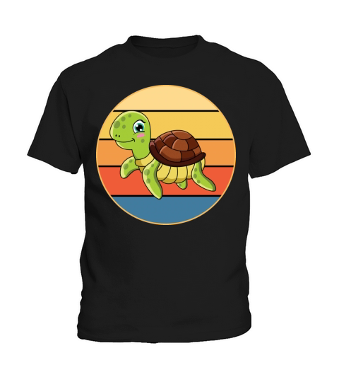 Cute Turtle Vintage Retro Sunset Marine Animal Kids T-Shirt