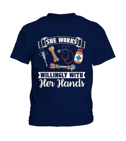 Veterinary She Works Willingly Doctor Veterinarian Kids T-Shirt