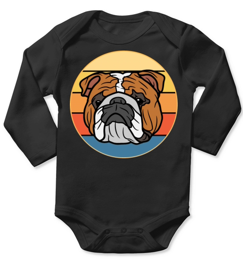 Bulldog Dog Breed Vintage Retro Sunset Long Sleeve Baby One-Piece