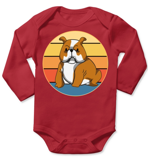 Bulldog Dog Breed Vintage Retro Sunset Long Sleeve Baby One-Piece