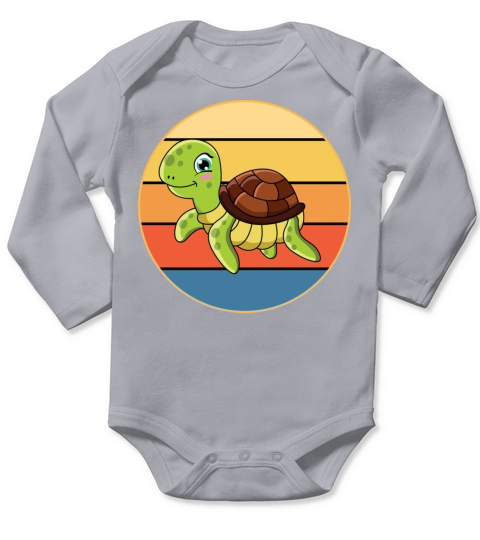Cute Turtle Vintage Retro Sunset Marine Animal Long Sleeve Baby One-Piece