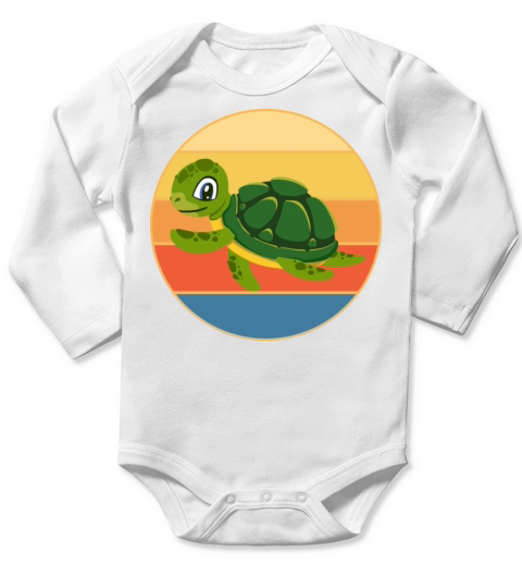 Cute Turtle Vintage Retro Sunset Marine Animal Long Sleeve Baby One-Piece
