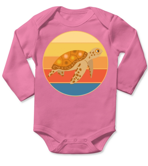 Cute Turtle Vintage Retro Sunset Marine Animal Long Sleeve Baby One-Piece