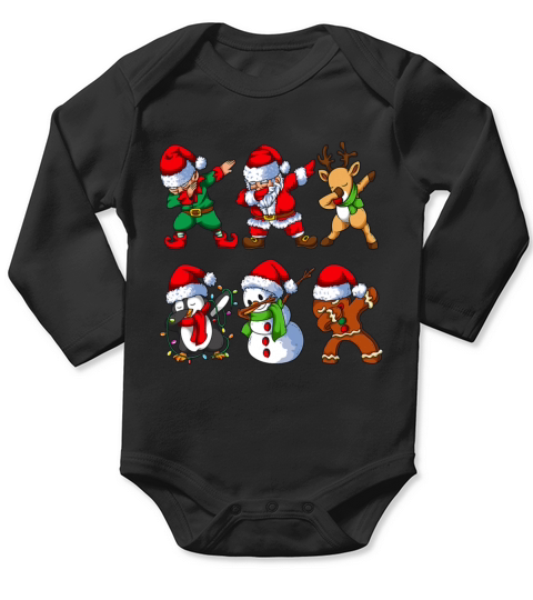 Dabbing Santa Elf Friends Christmas Kids Boys Men Long Sleeve Baby One-Piece