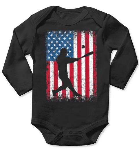 Funny American Flag Baseball Team USA Long Sleeve Baby One-Piece