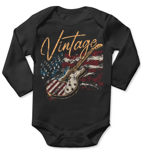 Vintage USA Flag Guitar 4th of July for Guitarist Long Sleeve Baby One-Piece