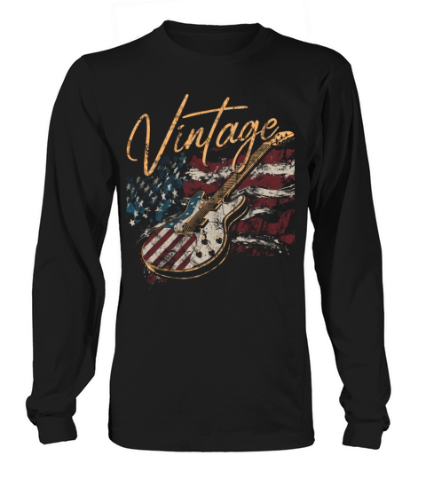 Vintage USA Flag Guitar 4th of July for Guitarist Long sleeved Unisex