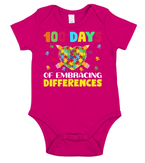 Autism Awareness Embrace Differences 100 Days Of S Short Sleeve Baby One-Piece