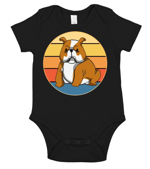 Bulldog Dog Breed Vintage Retro Sunset Short Sleeve Baby One-Piece