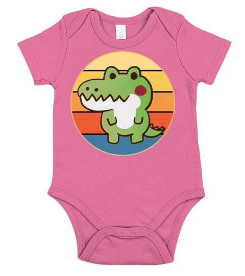 Crocodile Retro Sunset Vintage Wild Animal Short Sleeve Baby One-Piece