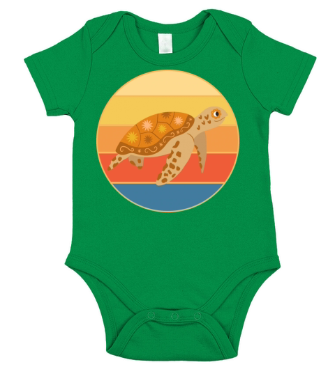 Cute Turtle Vintage Retro Sunset Marine Animal Short Sleeve Baby One-Piece