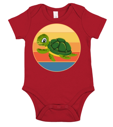 Cute Turtle Vintage Retro Sunset Marine Animal Short Sleeve Baby One-Piece