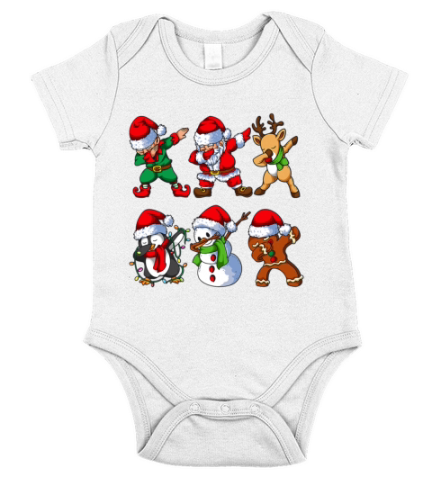 Dabbing Santa Elf Friends Christmas Kids Boys Men Short Sleeve Baby One-Piece