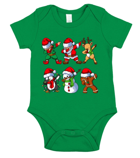 Dabbing Santa Elf Friends Christmas Kids Boys Men Short Sleeve Baby One-Piece