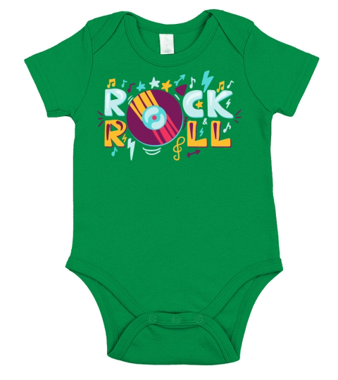 Rock and Roll Label with Vinyl Retro Music Symbol Short Sleeve Baby One-Piece