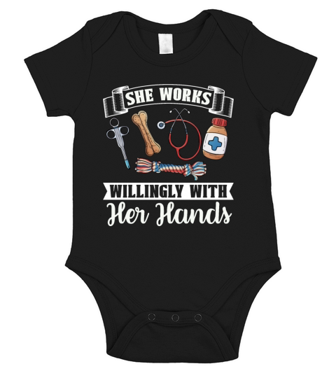 Veterinary She Works Willingly Doctor Veterinarian Short Sleeve Baby One-Piece