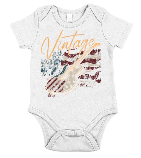 Vintage USA Flag Guitar 4th of July for Guitarist Short Sleeve Baby One-Piece