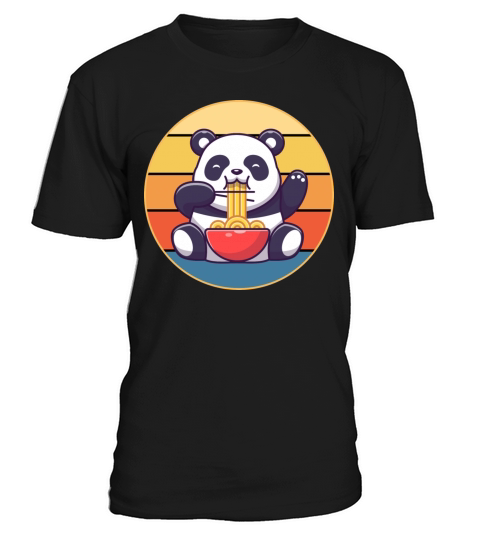Cute Panda Eating Ramen Vintage Retro Sunset T-Shirt Unisex