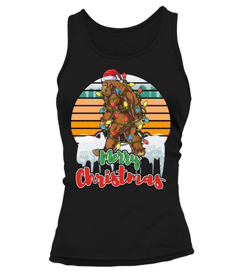 Sunset Bigfoot Santa Christmas Tree Lights Xmas Tank top Woman