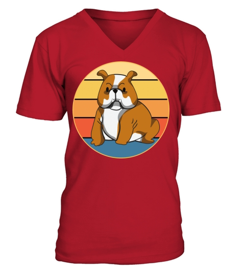 Bulldog Dog Breed Vintage Retro Sunset V-Neck T-shirt