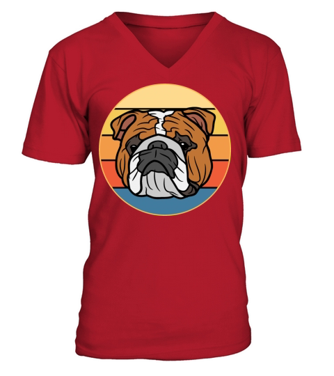 Bulldog Dog Breed Vintage Retro Sunset V-Neck T-shirt