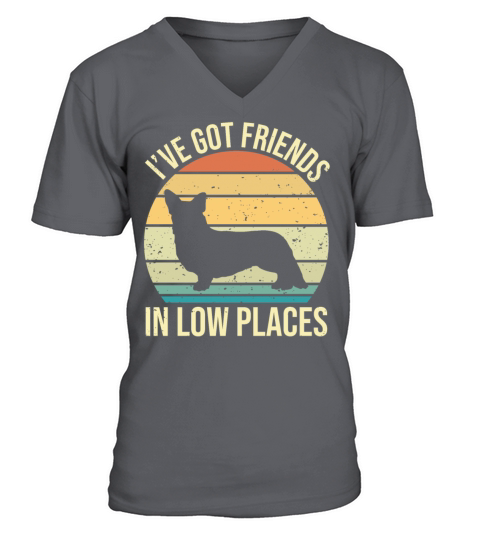 Corgi Ive Got Friends In Low Place Vintage Dog V-Neck T-shirt