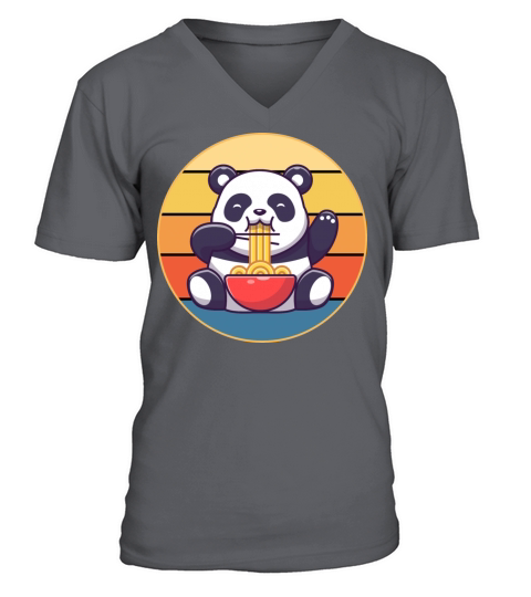 Cute Panda Eating Ramen Vintage Retro Sunset V-Neck T-shirt