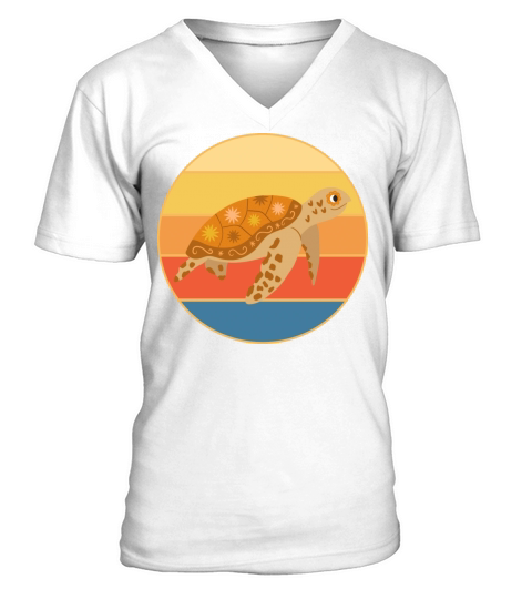 Cute Turtle Vintage Retro Sunset Marine Animal V-Neck T-shirt