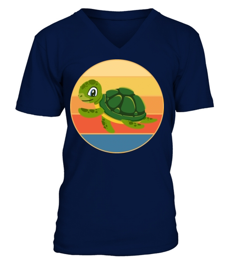 Cute Turtle Vintage Retro Sunset Marine Animal V-Neck T-shirt