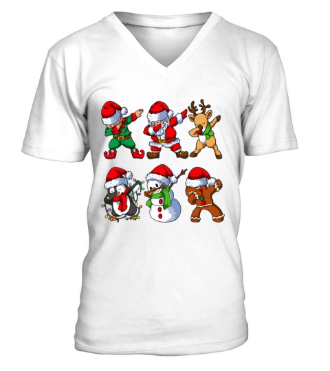 Dabbing Santa Elf Friends Christmas Kids Boys Men V-Neck T-shirt