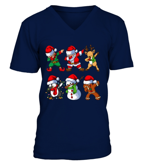 Dabbing Santa Elf Friends Christmas Kids Boys Men V-Neck T-shirt