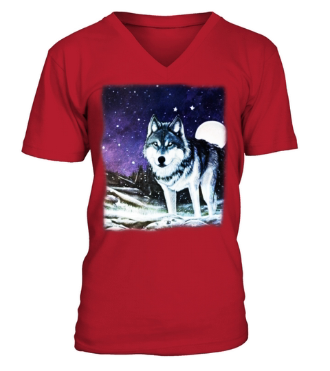 Wolf artwork design predator face imprint V-Neck T-shirt