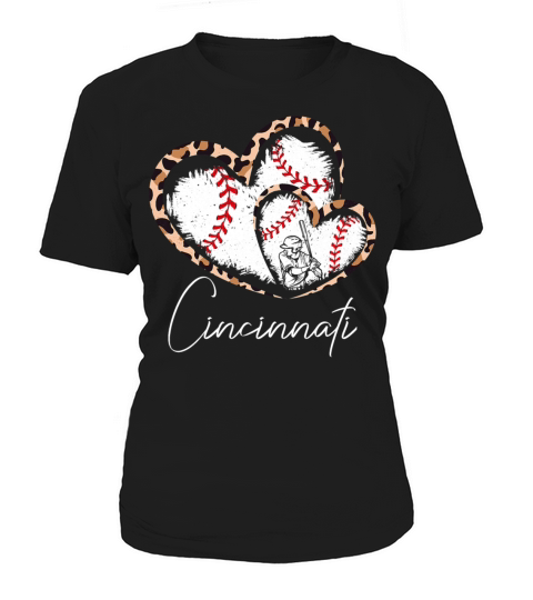 Vintage Cincinnati Baseball Leopard Heart Baseball Women's T-Shirt