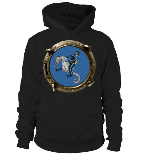 Porthole View of a SCUBA Diver Riding a Seahorse Hoodie Unisex
