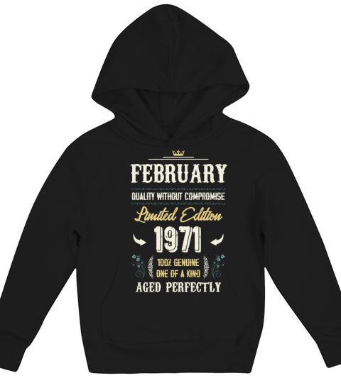 February 1971 Vintage Birthday Present Kids Hoodie