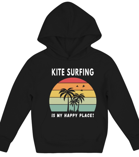 Kitesurfing Is My Happy Place Vintage Retro Sunset Kids Hoodie