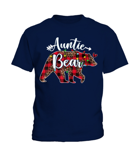 Auntie Bear Red Buffalo Plaid Christmas Pajama Xma Kids T-Shirt