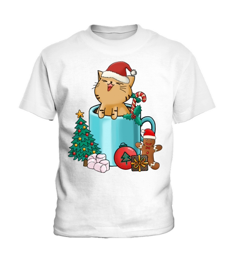Christmas Hot Drinks Cute Cat Kids T-Shirt