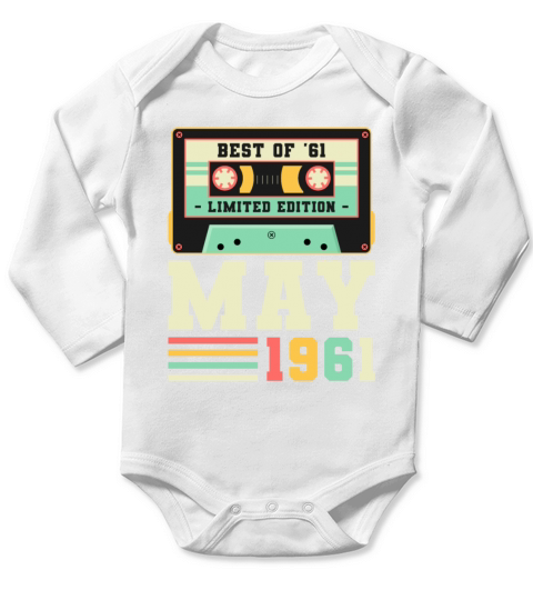 60th Birthday May Gift Vintage 1961 60 Years Long Sleeve Baby One-Piece