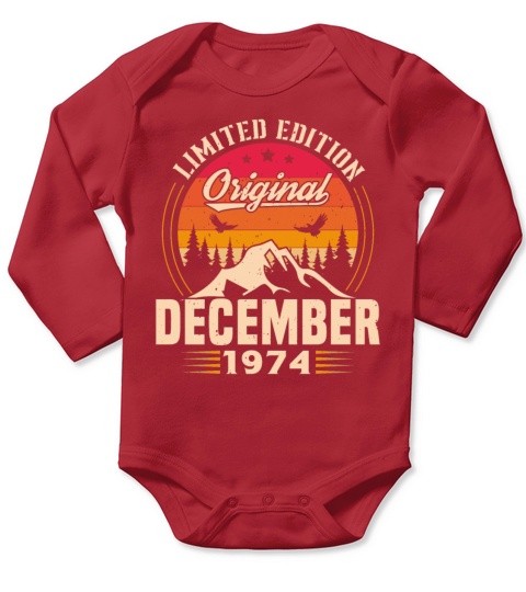 Birthday Gift December 1974 Vintage Retro Long Sleeve Baby One-Piece