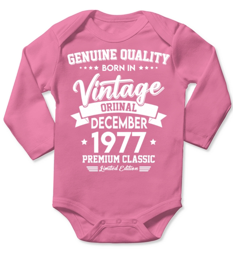 Born In December 1977 Original Vintage Long Sleeve Baby One-Piece