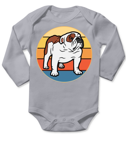 Bulldog Dog Breed Vintage Retro Sunset Long Sleeve Baby One-Piece