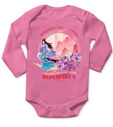 Colorful Rabbit 2023 Year Happy Chinese New Year Long Sleeve Baby One-Piece